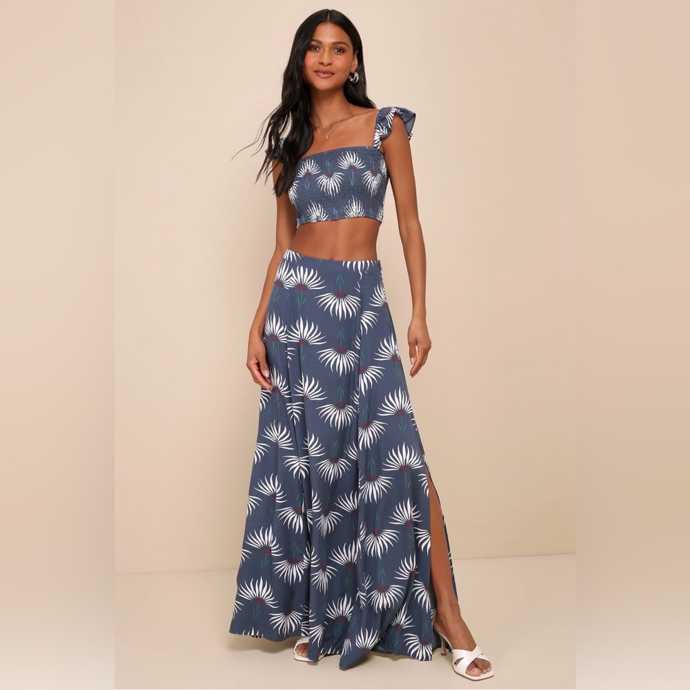 Lulu's Trancoso Dusty Blue Two Piece Maxi Dress